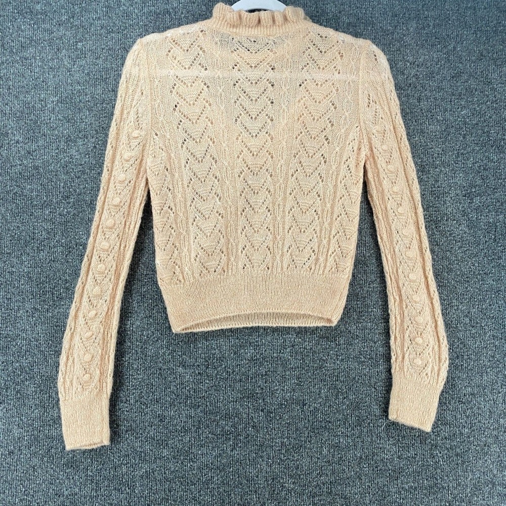 ZARA Sweater Womens S Beige Ruffle Neck Lightweight Victorian Feminine Cottage - Picture 3 of 8
